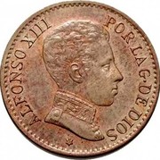 Spain 1 C Alfonso XIII 4th portrait 1906 (6) SL-V KM# 726 ALFONSO XIII POR LA G DE DIOS coin obverse Spain 1 C Alfonso XIII 4th portrait 1906 (6) SL-V KM# 726 ALFONSO XIII POR LA G DE DIOS coin obverse
