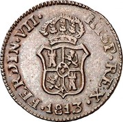 Spain Ochavo Catalonia 1813 KM# 118 FERDIN VII HISP REX 1813 coin obverse Spain Ochavo Catalonia 1813 KM# 118 FERDIN VII HISP REX 1813 coin obverse