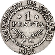 Spain 1 Peseta Catalonia 1836 B PS KM# 129 1 PESETA PRINCIPADO DE CATALUÑA 1836 coin reverse