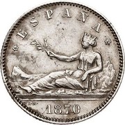 Spain Peseta Provisional Government 1870 (70) SN-M KM# 653 ESPAÑA 1870 coin obverse Spain Peseta Provisional Government 1870 (70) SN-M KM# 653 ESPAÑA 1870 coin obverse