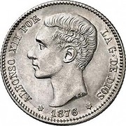 Spain Peseta Alfonso XII 1876 (76) DE-M KM# 672 ALFONSO XII POR LA G DE DIOS 1876 coin obverse Spain Peseta Alfonso XII 1876 (76) DE-M KM# 672 ALFONSO XII POR LA G DE DIOS 1876 coin obverse