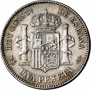 Spain Peseta Alfonso XII 1885 (85) MS-M KM# 686 REY CONSTL DE ESPAÑA M S UNA PESETA M coin reverse Spain Peseta Alfonso XII 1885 (85) MS-M KM# 686 REY CONSTL DE ESPAÑA M S UNA PESETA M coin reverse