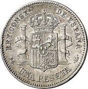 Spain Peseta Alfonso XIII 1893 (93) PG-L KM# 702 REY CONSTL.DE ESPAÑA P G UNA PESETA L coin reverse Spain Peseta Alfonso XIII 1893 (93) PG-L KM# 702 REY CONSTL.DE ESPAÑA P G UNA PESETA L coin reverse