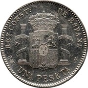 Spain Una Peseta Alfonso XIII 3rd portrait 1900 (00) SM-V KM# 706 REY CONST L DE ESPAÑA S M UNA PESETA V coin reverse Spain Una Peseta Alfonso XIII 3rd portrait 1900 (00) SM-V KM# 706 REY CONST L DE ESPAÑA S M UNA PESETA V coin reverse
