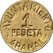 Spain 1 Peseta Arahal (1936) Forgeries exist KM# 2 AYUNTAMIENTO 1 PESETA ARAHAL coin obverse Spain 1 Peseta Arahal (1936) Forgeries exist KM# 2 AYUNTAMIENTO 1 PESETA ARAHAL coin obverse