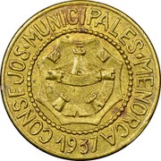 Spain Peseta Menorca 1937 KM# 4 CONSEJOS MUNICIPALES MENORCA 1937 coin obverse Spain Peseta Menorca 1937 KM# 4 CONSEJOS MUNICIPALES MENORCA 1937 coin obverse