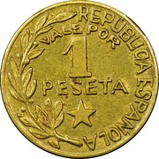 Spain Peseta Menorca 1937 KM# 4 REPÚBLICA ESPAÑOLA VALE POR 1 PESETA coin reverse Spain Peseta Menorca 1937 KM# 4 REPÚBLICA ESPAÑOLA VALE POR 1 PESETA coin reverse