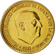 Spain Peseta Francisco Franco 1966 (72) Proof KM# 796 FRANCISCO FRANCO CAUDILLO DE ESPAÑA POR LA G.DE DIOS 1966 coin obverse Spain Peseta Francisco Franco 1966 (72) Proof KM# 796 FRANCISCO FRANCO CAUDILLO DE ESPAÑA POR LA G.DE DIOS 1966 coin obverse