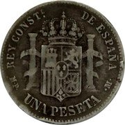 Spain Peseta Alfonso XIII 1889 (89) MP-M KM# 691 REY CONSTL. DE ESPAÑA P G UNA PESETA M coin reverse Spain Peseta Alfonso XIII 1889 (89) MP-M KM# 691 REY CONSTL. DE ESPAÑA P G UNA PESETA M coin reverse