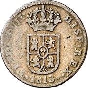 Spain Quarto 1813 KM# 119 Province Catalonia French Occupation FERDIN VII HISP REX 1813 coin obverse Spain Quarto 1813 KM# 119 Province Catalonia French Occupation FERDIN VII HISP REX 1813 coin obverse