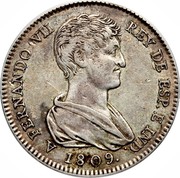 Spain Real Fernando VII Valencia 1809 LL KM# 80 A FERNANDO VII REX DE ESP ET IND 1809 coin obverse Spain Real Fernando VII Valencia 1809 LL KM# 80 A FERNANDO VII REX DE ESP ET IND 1809 coin obverse