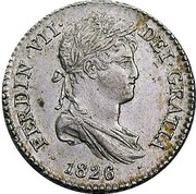 Spain Real Fernando VII 1826 AJ KM# 462.3 FERDIN VII DEI GRATIA 1826 coin obverse Spain Real Fernando VII 1826 AJ KM# 462.3 FERDIN VII DEI GRATIA 1826 coin obverse