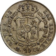 Spain 1 Rl Isabel II 1849 CL KM# 518.1 REYNA DE LAS ESPAÑAS 1 RL M CL coin reverse Spain 1 Rl Isabel II 1849 CL KM# 518.1 REYNA DE LAS ESPAÑAS 1 RL M CL coin reverse