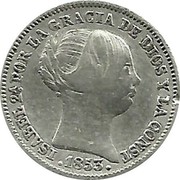 Spain Real Isabel II 1853 KM# 598.2 ISABEL 2A POR LA GRACIA DE DIOS Y LA CONST 1853 coin obverse Spain Real Isabel II 1853 KM# 598.2 ISABEL 2A POR LA GRACIA DE DIOS Y LA CONST 1853 coin obverse