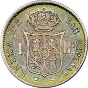 Spain Real (2 Reales de Vellon) Isabel II 1859 KM# 606.2 REINA DE LAS ESPAÑAS 1 RL coin reverse Spain Real (2 Reales de Vellon) Isabel II 1859 KM# 606.2 REINA DE LAS ESPAÑAS 1 RL coin reverse