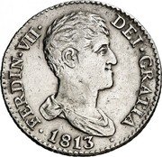Spain R 1 (FERDINAND VII) KM# 463.2 FERDIN VII DEI GRATIA 1813 coin obverse Spain R 1 (FERDINAND VII) KM# 463.2 FERDIN VII DEI GRATIA 1813 coin obverse