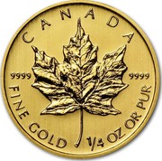 Canada 10 Dollars Maple Leaf 2014 CANADA 9999 9999 FINE GOLD 1/4 OZ OR PUR coin reverse Canada 10 Dollars Maple Leaf 2014 CANADA 9999 9999 FINE GOLD 1/4 OZ OR PUR coin reverse