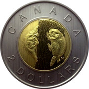 Canada 2 Dollars Baby Raccoons Twonie 2015 KM# 1957 CANADA 2 DOLLARS coin reverse
