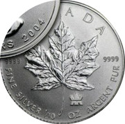 Canada 2 Dollars Maple leaf 2004 Mint logo privy mark KM# 622 CANADA FINE SILVER 1/10 OZ ARGENT PUR 9999 9999 coin reverse