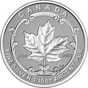 Canada 2 Dollars Maple Leaf 2015 Proof KM# 1806 CANADA FINE SILVER 1/10 OZ ARGENT PUR 2015 9999 coin reverse