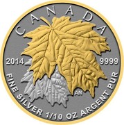 Canada 2 Dollars Two Maple Leaf 2014 KM# 1594 CANADA 2014 9999 FINE SILVER 1/10 OZ ARGENT PUR coin reverse Canada 2 Dollars Two Maple Leaf 2014 KM# 1594 CANADA 2014 9999 FINE SILVER 1/10 OZ ARGENT PUR coin reverse