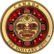 Canada 200 Dollars Singing Moon Mask 2015 Proof KM# 1876 CANADA 200 DOLLARS 2015 AE coin reverse