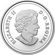 Canada 25 Cents Canadian Flag 2015 Proof KM# 1851.2 ELIZABETH II D∙G∙REGINA coin obverse Canada 25 Cents Canadian Flag 2015 Proof KM# 1851.2 ELIZABETH II D∙G∙REGINA coin obverse