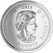 Canada 25 Cents Remembrance 2015 KM# 1852.1 ELIZABETH II 2015 D∙G∙REGINA 25 CENTS coin obverse Canada 25 Cents Remembrance 2015 KM# 1852.1 ELIZABETH II 2015 D∙G∙REGINA 25 CENTS coin obverse