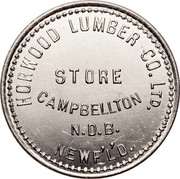 Canada 25¢ Lumber Co. Ltd. Store Horwood N.D.B. Token ND HORWOOD LUMBER CO. LTD. STORE CAMPBELLTON N. D. B. NEWF'L'D. coin obverse Canada 25¢ Lumber Co. Ltd. Store Horwood N.D.B. Token ND HORWOOD LUMBER CO. LTD. STORE CAMPBELLTON N. D. B. NEWF'L'D. coin obverse