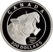 Canada 300 Dollars Saber Tooth Scimitar cat 2008 Proof KM# 831 CANADA 2008 9995 PT 300 DOLLARS coin reverse