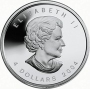 Canada 4 Dollars Arctic Fox 2004 Proof ELIZABETH II SB 4 DOLLARS 2004 coin obverse Canada 4 Dollars Arctic Fox 2004 Proof ELIZABETH II SB 4 DOLLARS 2004 coin obverse