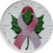 Canada 5 Dollars Breast Cancer Awareness 2008 KM# 799 9999 CANADA FINE SILVER 1 OZ ARGENT PUR coin reverse
