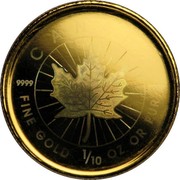 Canada 5 Dollars Holographic Maple Leaves 2001 KM# 439 CANADA FINE GOLD 1/10 OZ OR PUR 9999 9999 coin reverse Canada 5 Dollars Holographic Maple Leaves 2001 KM# 439 CANADA FINE GOLD 1/10 OZ OR PUR 9999 9999 coin reverse