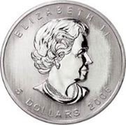 Canada 5 Dollars Maple leaf in brown color (card diamond) 2008 KM# 1056 ELIZABETH II 5 DOLLARS 2006 coin obverse