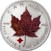 Canada 5 Dollars Maple leaf in brown color (card diamond) 2008 KM# 1056 CANADA 9999 9999 FINE SILVER 1 OZ ARGENT PUR coin reverse