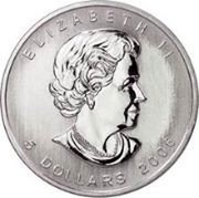 Canada 5 Dollars Maple Leaf in green color (card heart) 2008 KM# 1057 ELIZABETH II 5 DOLLARS 2006 coin obverse