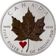 Canada 5 Dollars Maple Leaf in green color (card heart) 2008 KM# 1057 CANADA 9999 9999 FINE SILVER 1 OZ ARGENT PUR coin reverse