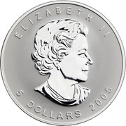 Canada 5 Dollars Maple leaf in green with crystal 2010 KM# 1289 ELIZABETH II 5 DOLLARS 2005 coin obverse Canada 5 Dollars Maple leaf in green with crystal 2010 KM# 1289 ELIZABETH II 5 DOLLARS 2005 coin obverse