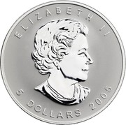 Canada 5 Dollars Maple leaf in red with crystal 2010 KM# 1290 ELIZABETH II 5 DOLLARS 2005 coin obverse Canada 5 Dollars Maple leaf in red with crystal 2010 KM# 1290 ELIZABETH II 5 DOLLARS 2005 coin obverse