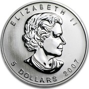 Canada 5 Dollars Sugar Maple leaf 2007 KM# 925 ELIZABETH II 5 DOLLARS 2007 coin obverse Canada 5 Dollars Sugar Maple leaf 2007 KM# 925 ELIZABETH II 5 DOLLARS 2007 coin obverse