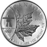 Canada 5 Dollars Vancouver Olympic Games 2008 KM# 800 CANADA VANCOUVER 2010 9999 FINE SILVER 1 OZ ARGENT PUR coin reverse Canada 5 Dollars Vancouver Olympic Games 2008 KM# 800 CANADA VANCOUVER 2010 9999 FINE SILVER 1 OZ ARGENT PUR coin reverse