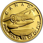 2008 1//25 Ounce Gold Coin Beaver Plane