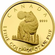 Canada 50 Cents Wolf 2007 Proof KM# 717 CANADA 9999 WW FINE GOLD 1/25 OZ OR PUR coin reverse