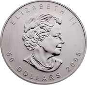 Canada 50 Dollars Maple Leaf 2005 ELIZABETH II 50 DOLLARS DATE coin obverse Canada 50 Dollars Maple Leaf 2005 ELIZABETH II 50 DOLLARS DATE coin obverse