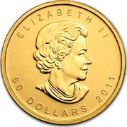 Canada 50 Dollars Maple Leaf 2011 ELIZABETH II 50 DOLLARS DATE coin obverse Canada 50 Dollars Maple Leaf 2011 ELIZABETH II 50 DOLLARS DATE coin obverse