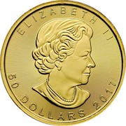 Canada 50 Dollars Maple Leaf 2017 KM# 1488 ELIZABETH II 50 DOLLARS DATE coin obverse Canada 50 Dollars Maple Leaf 2017 KM# 1488 ELIZABETH II 50 DOLLARS DATE coin obverse