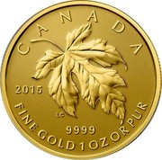 Canada 50 Dollars Maple Leave 2015 Proof KM# 1804 CANADA FINE GOLD 1 OZ OR PUR 9999 2015 coin reverse