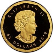 Canada 50 Dollars Three maple leaves 2012 KM# 1210 ELIZABETH II 50 DOLLARS 2012 coin obverse