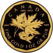 Canada 50 Dollars Three maple leaves 2012 KM# 1210 CANADA 2007-2012 99999 99999 FINE GOLD 1 OZ OR PUR coin reverse