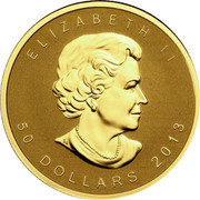 Canada 50 Dollars Two maple leaves 2013 KM# 1414 ELIZABETH II 50 DOLLARS 2013 coin obverse